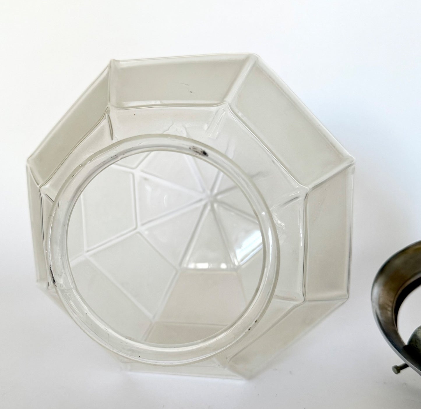Vintage French Deco globe ceiling light faceted frosted glass chrome fittings7