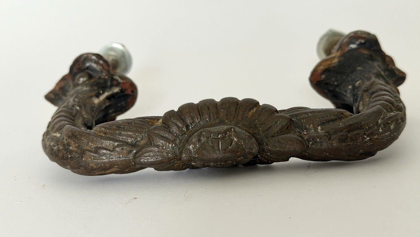 Antique Cast Iron Door Pull Handle Ornate French 19th Century Original6