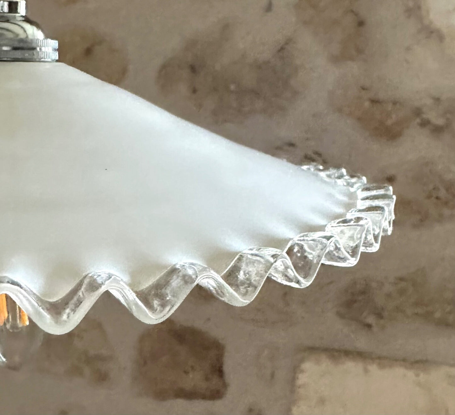 Vintage French opaline fused glass piecrust coolie ceiling light milk glass5