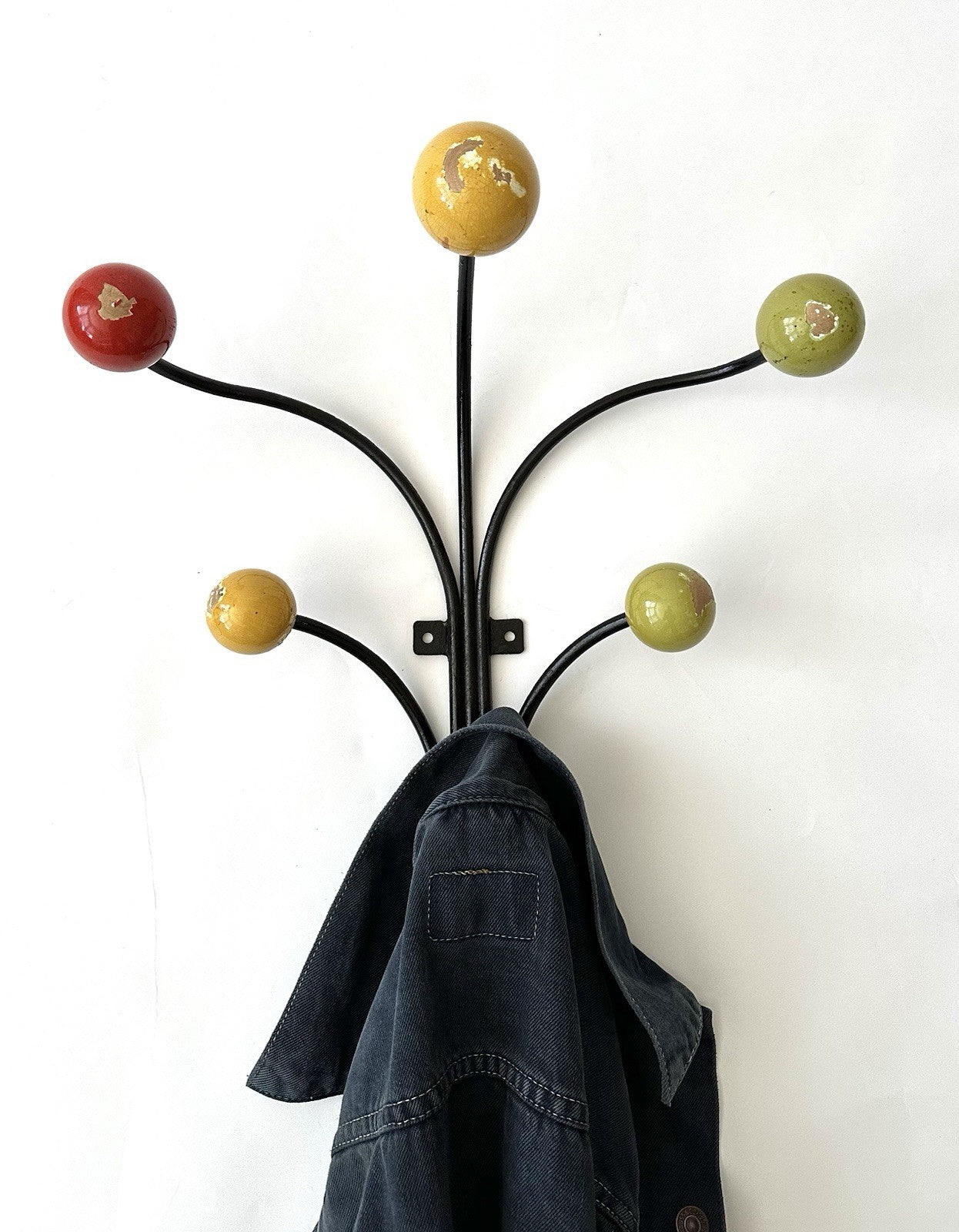 Original Vintage Retro Sputnik Metal Coat Hooks French Bobbles Coloured 6 Pegs9