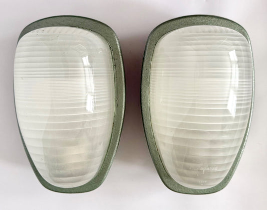 Pair Holophane Industrial Wall Light Sconces French 1950s Metal Glass AE2000