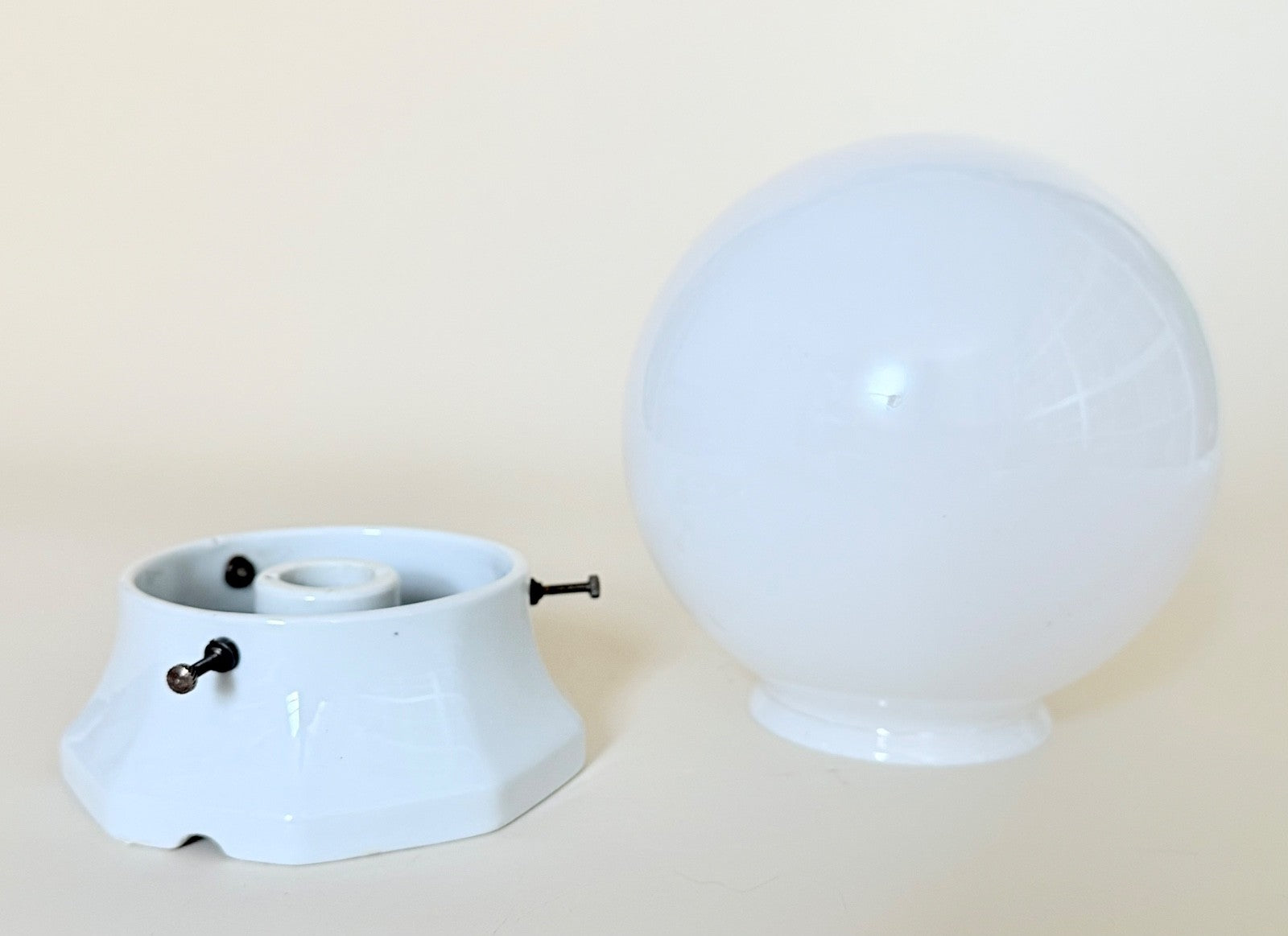 Original French Deco vintage ceramic wall light sconce porcelain opaline globe2