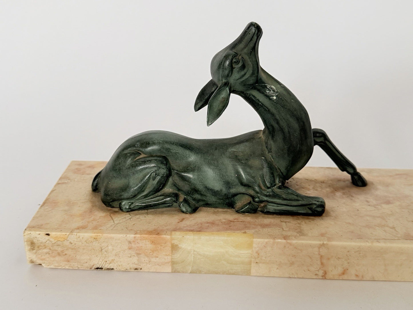 Original French Art Deco Gazelle Mantelpiece Sculpture Spelter Marble 1930s3