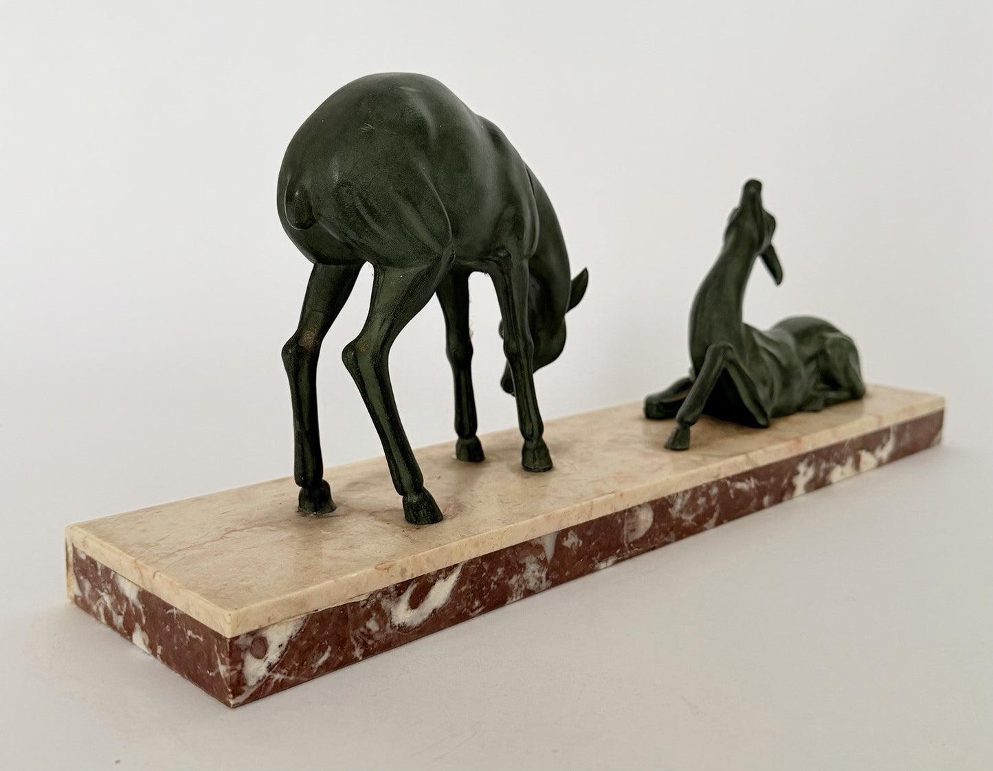 Original French Art Deco Gazelle Mantelpiece Sculpture Spelter Marble 1930s5