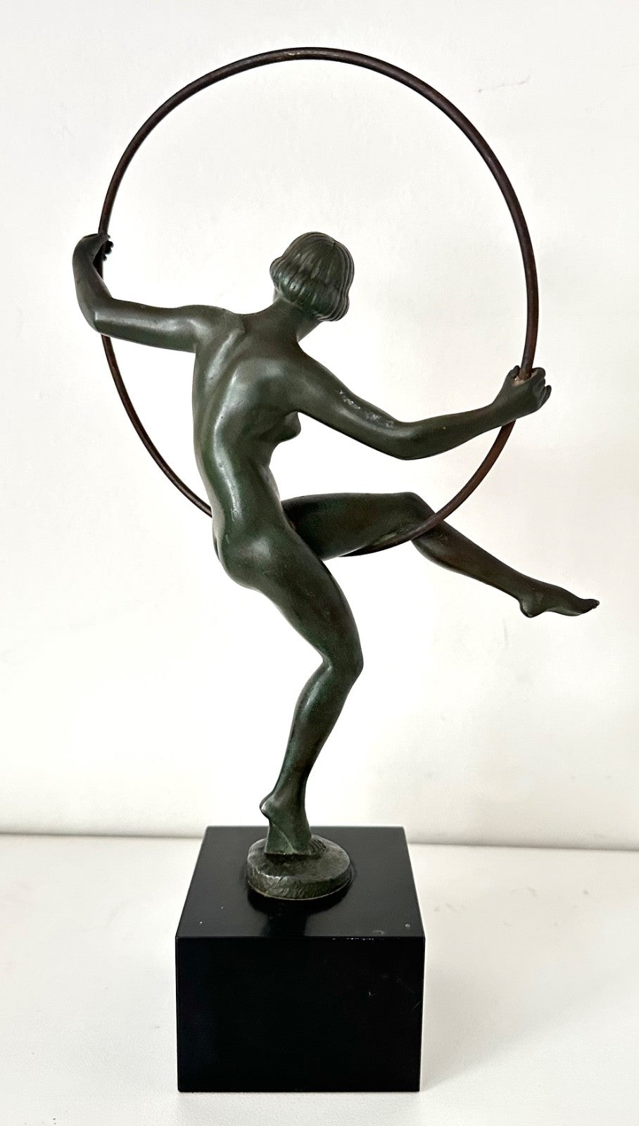 French Art Deco Spelter Sculpture Hoop Girl Marcel Bouraine 1930s Statuette3