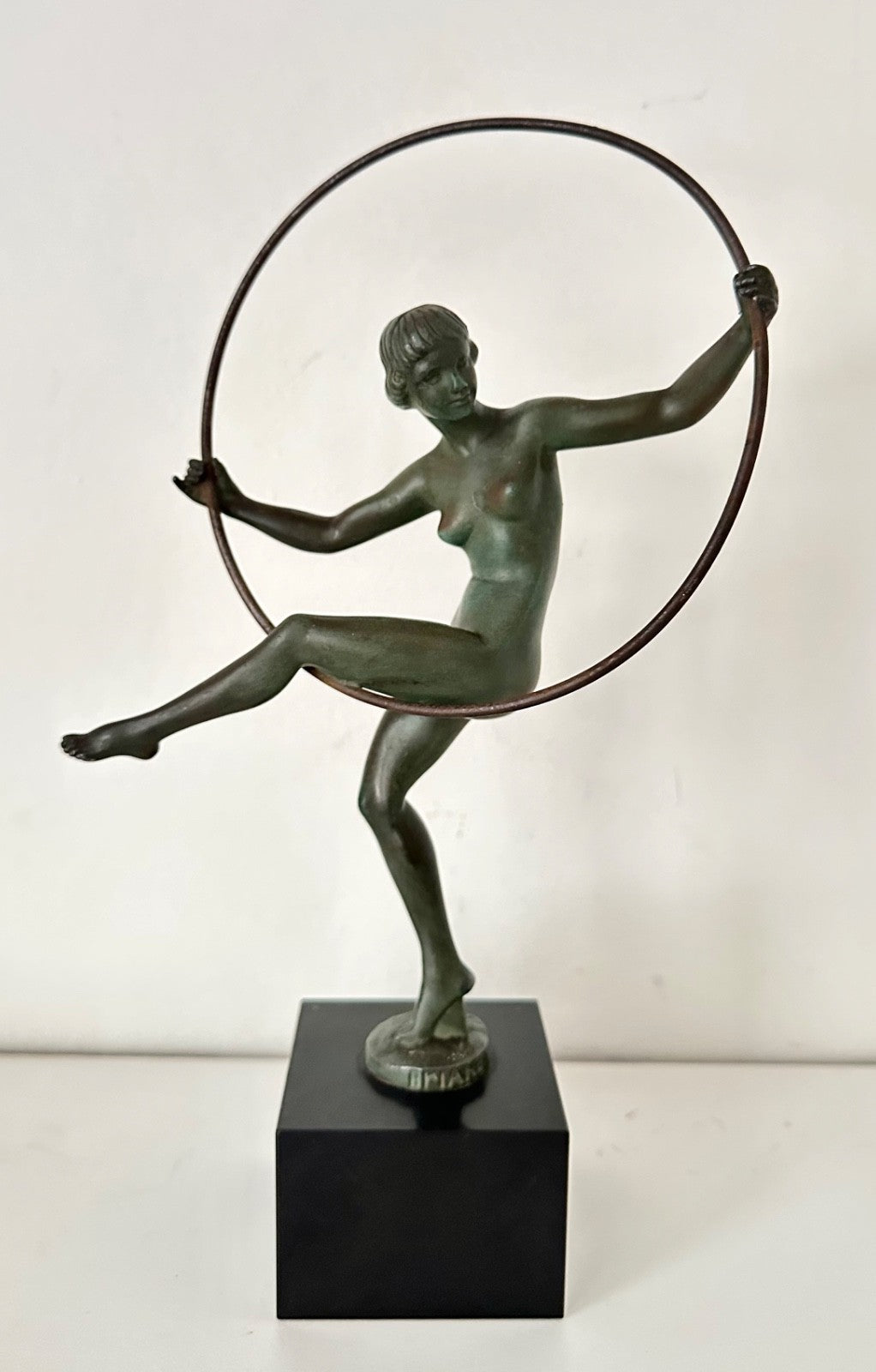 French Art Deco Spelter Sculpture Hoop Girl Marcel Bouraine 1930s Statuette0