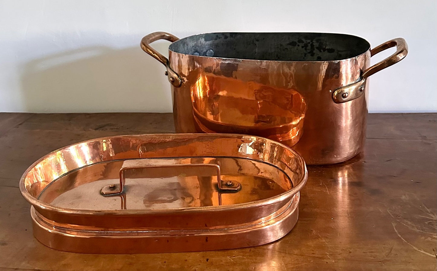 Antique French copper braisière 18thC daubière 41cm dovetail roasting pan11