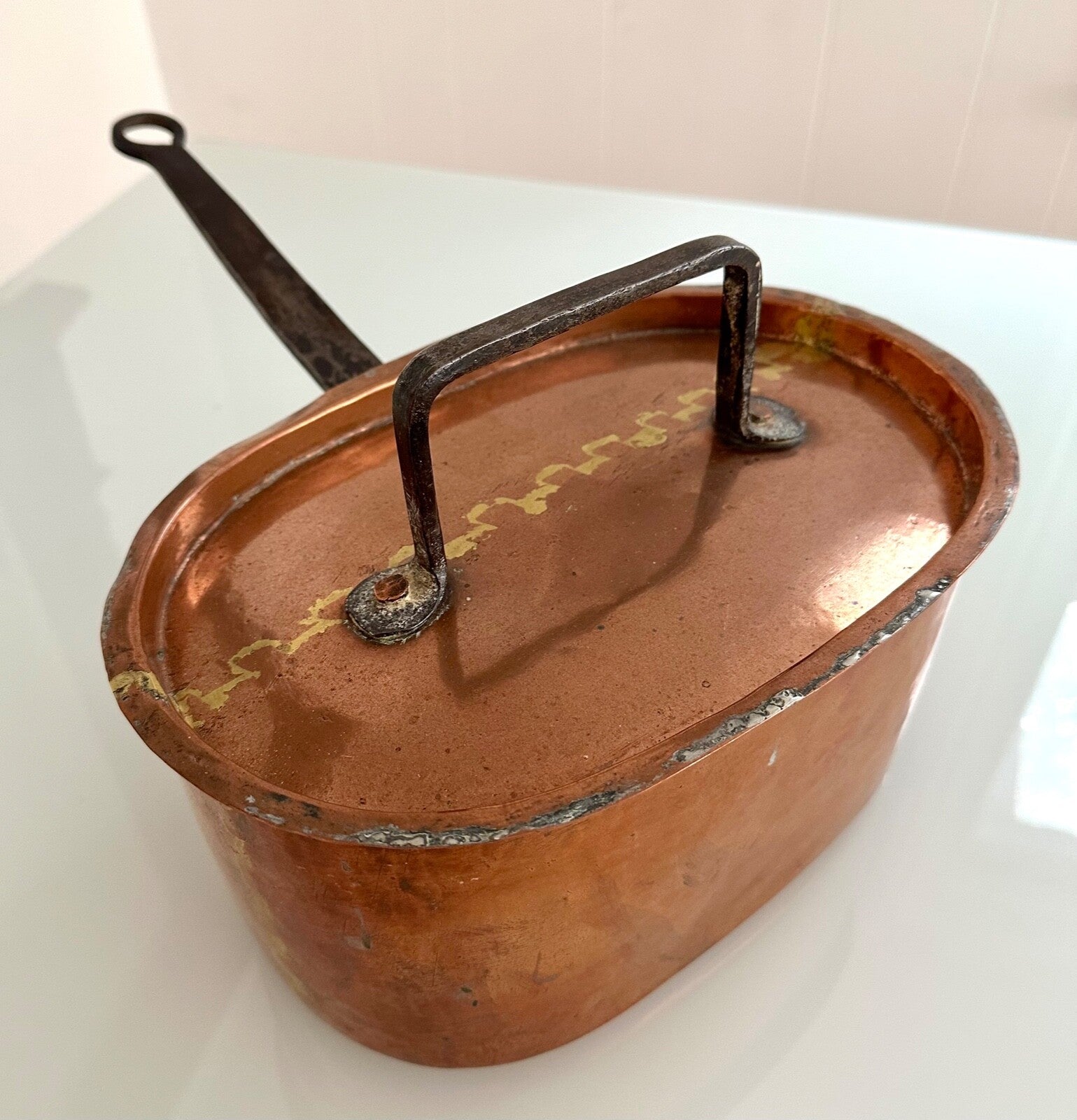Antique 18thC handmade French copper daubière braisière casserole Dutch oven b2