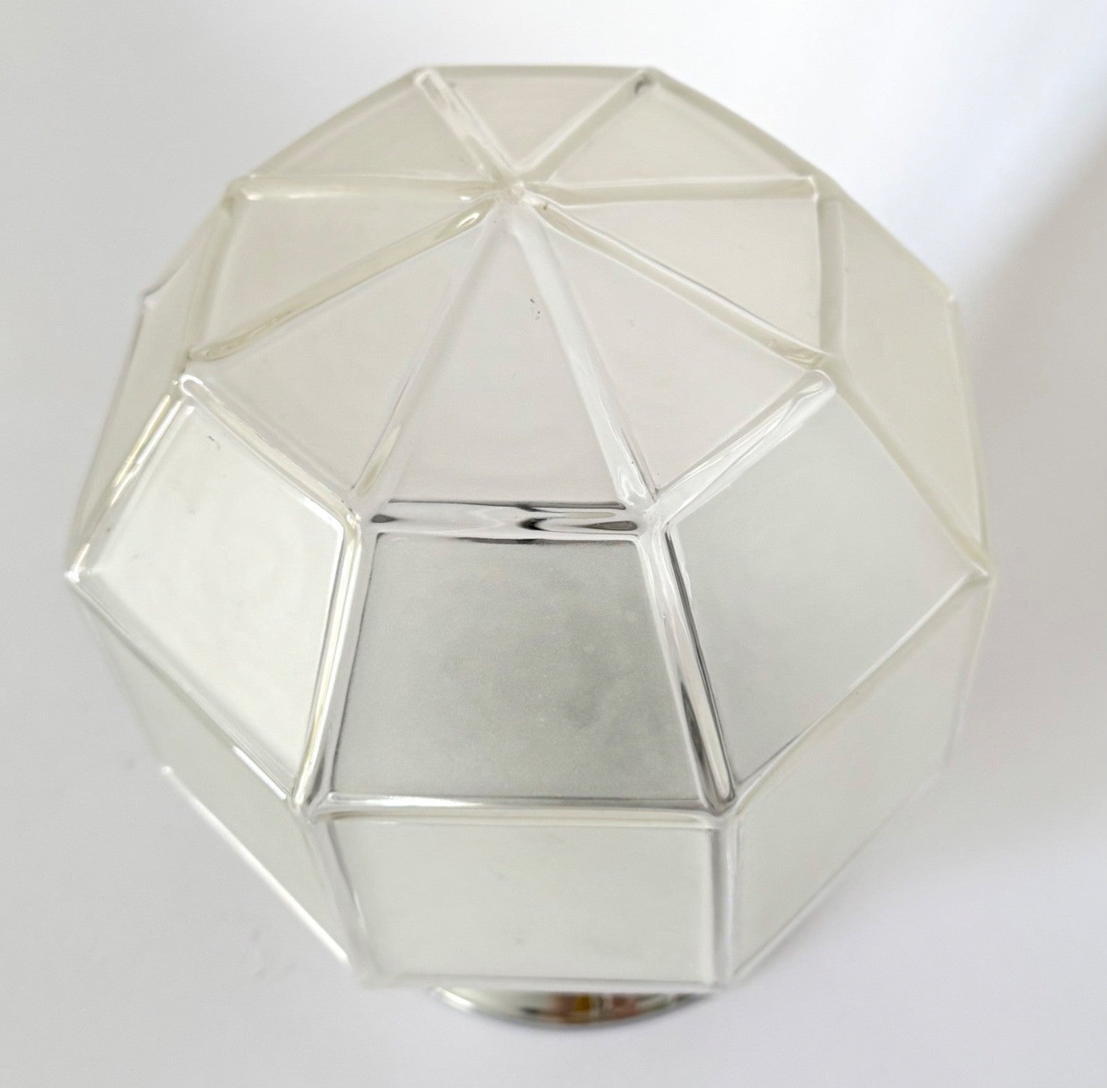 Vintage French Deco globe ceiling light faceted frosted glass chrome fittings3