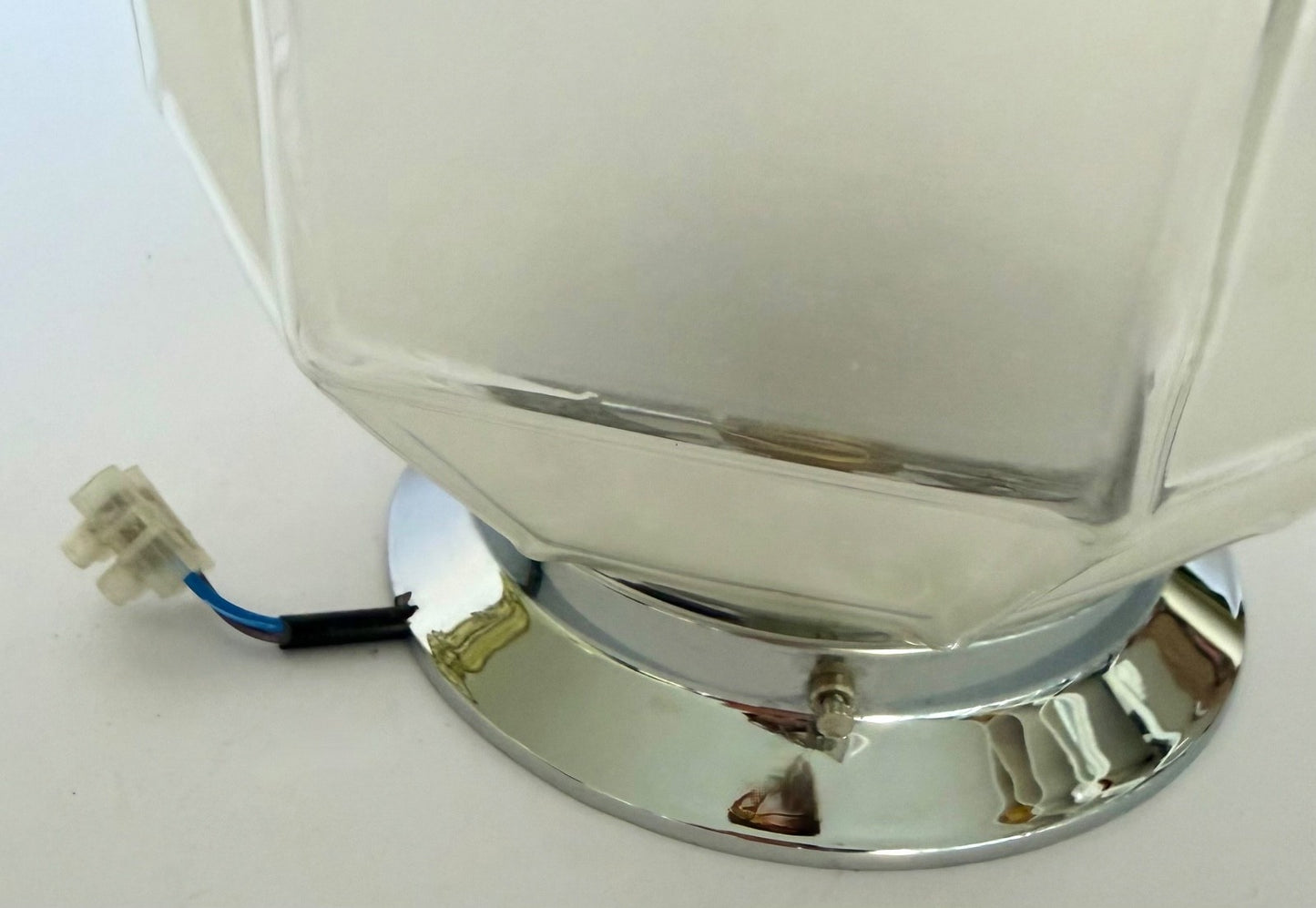 Vintage French Deco globe ceiling light faceted frosted glass chrome fittings6