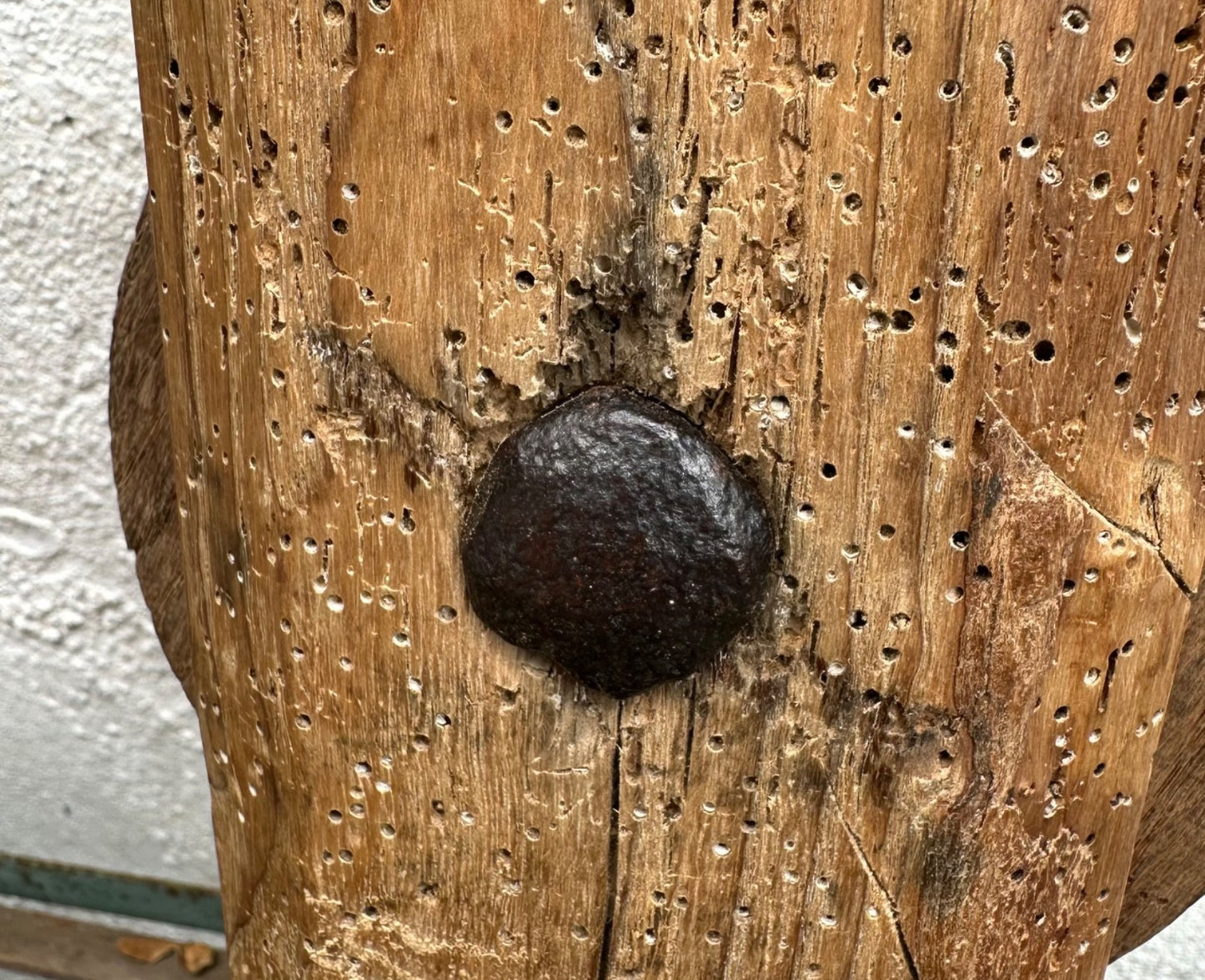 Large Antique Wooden Pulley & Block Oak Forged Iron French Barn Ship Folk Art5