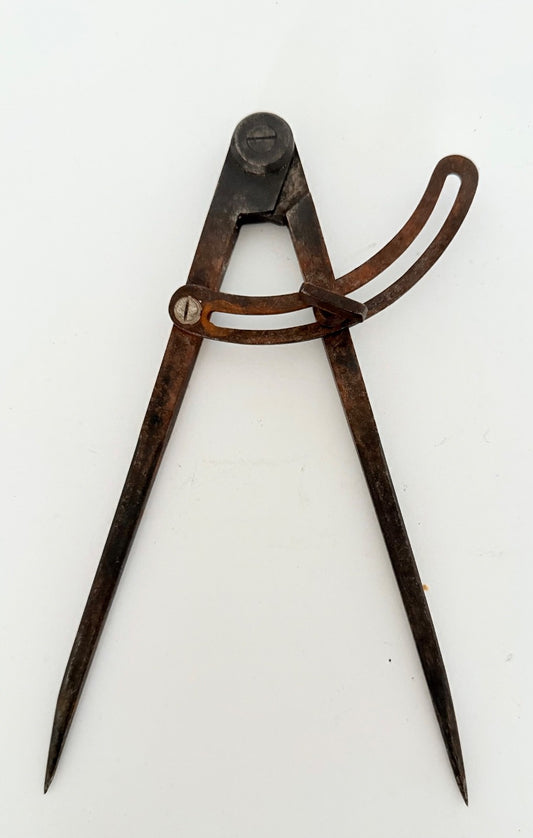 Antique French caliper dividers 7" iron geometry architecture technical drawing0