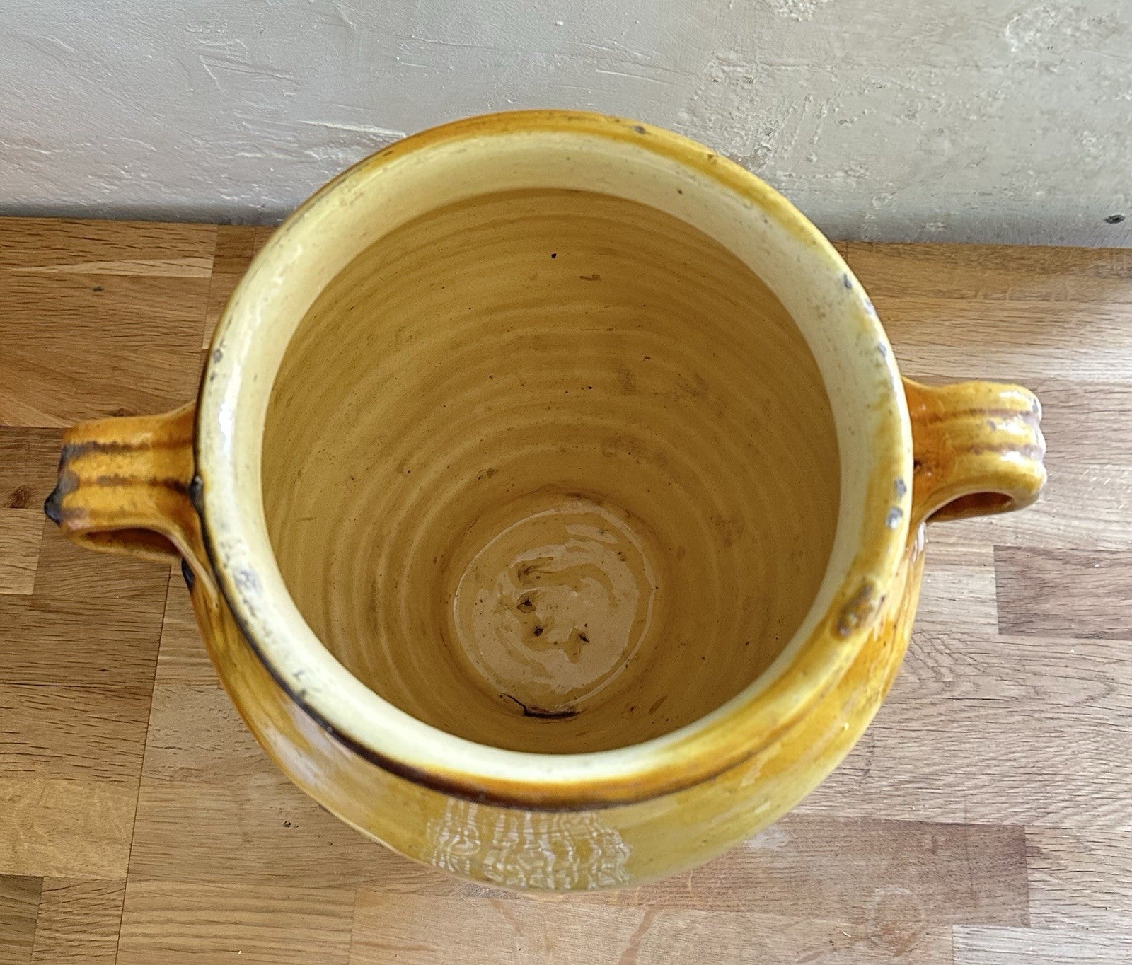 Large antique French Terracotta Provence Confit Jar Pot 19thC Yellow Glaze 28cm4