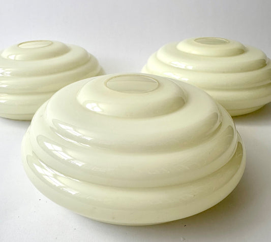 3 vintage French glass light shades chandelier pale green white 1930s0