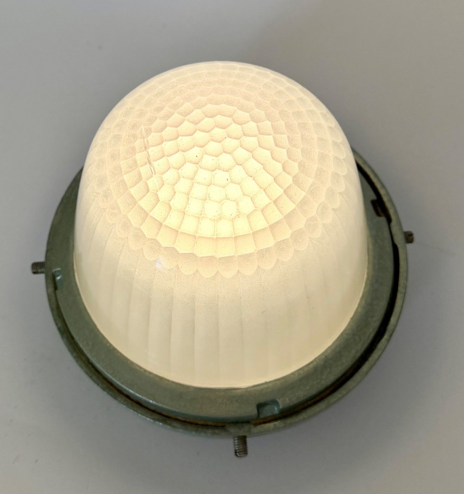 Vintage Holophane industrial ceiling wall light sconce refurbished glass metal1