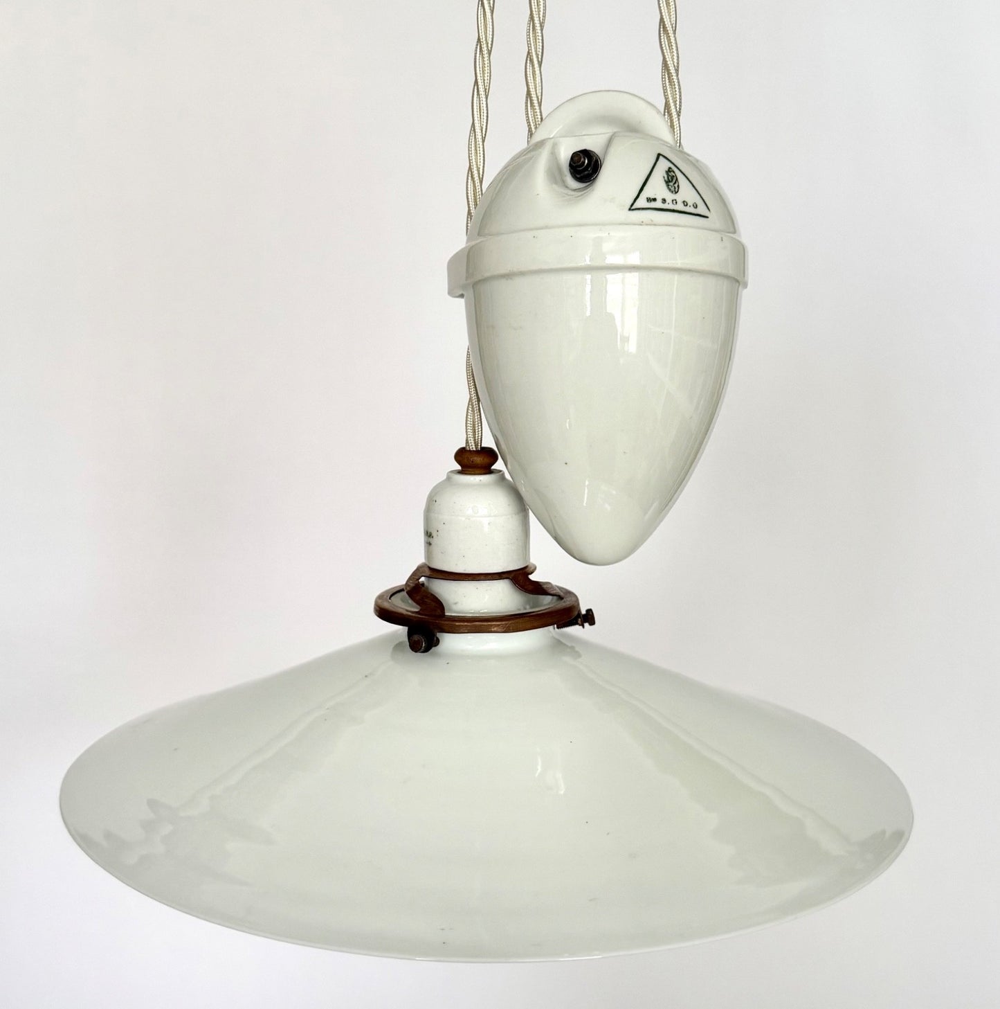 Vintage 1930s original French rise & fall ceiling light opaline glass shade H2