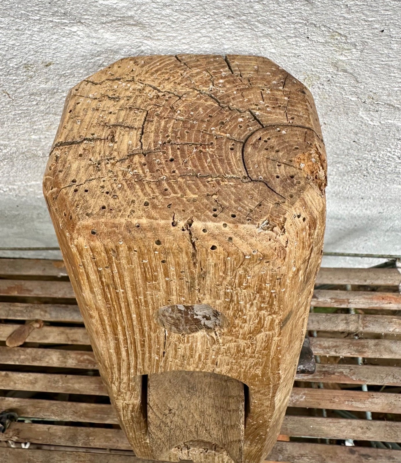 Large Antique Wooden Pulley & Block Oak Forged Iron French Barn Ship Folk Art7