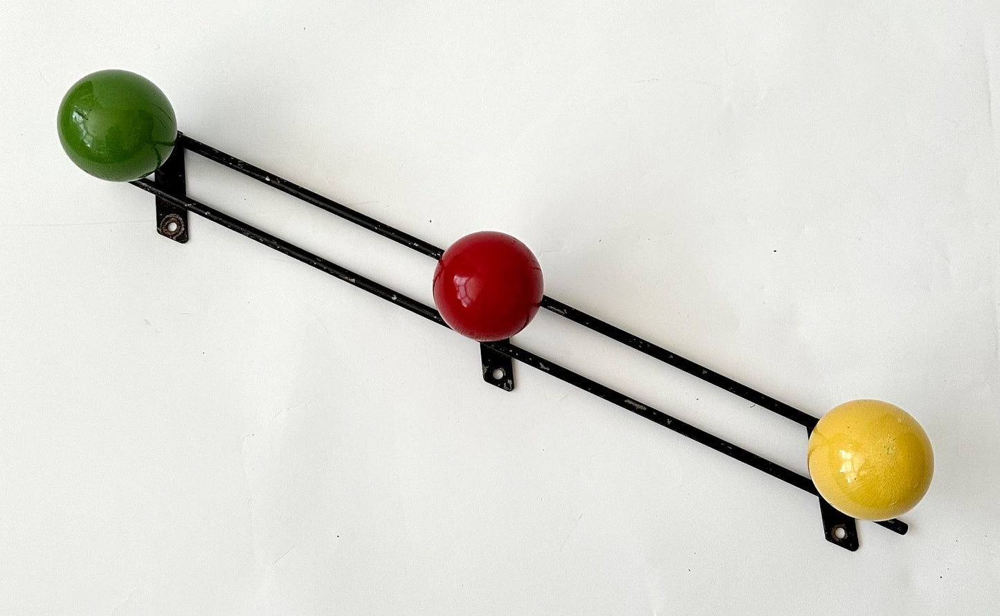Original vintage row of 3 atomic Sputnik coat hooks pegs midcentury 60s French0