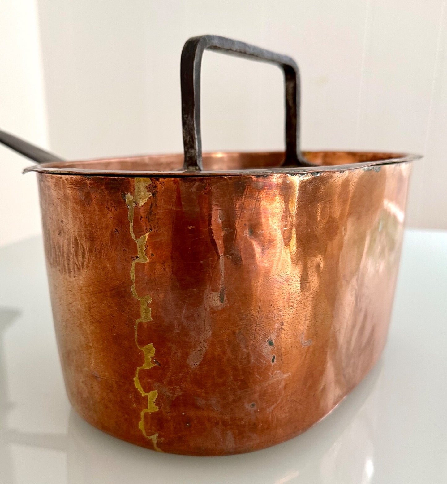 Antique 18thC handmade French copper daubière braisière casserole Dutch oven b5