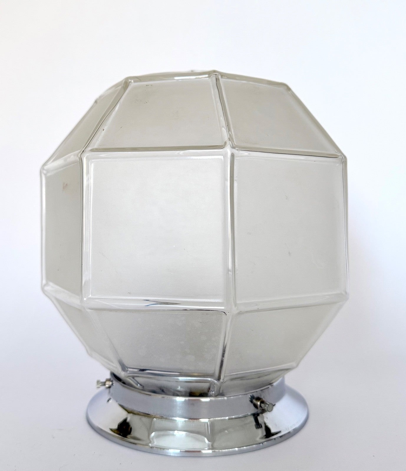 Vintage French Deco globe ceiling light faceted frosted glass chrome fittings1