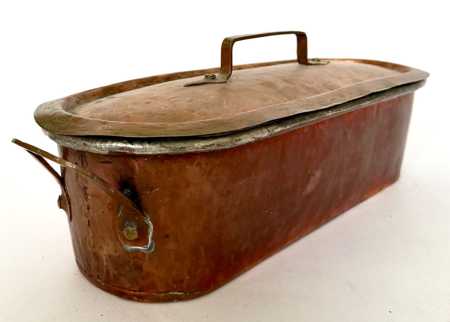 Antique French copper fish kettle/steamer/poacher/windowsill planter 19thC3
