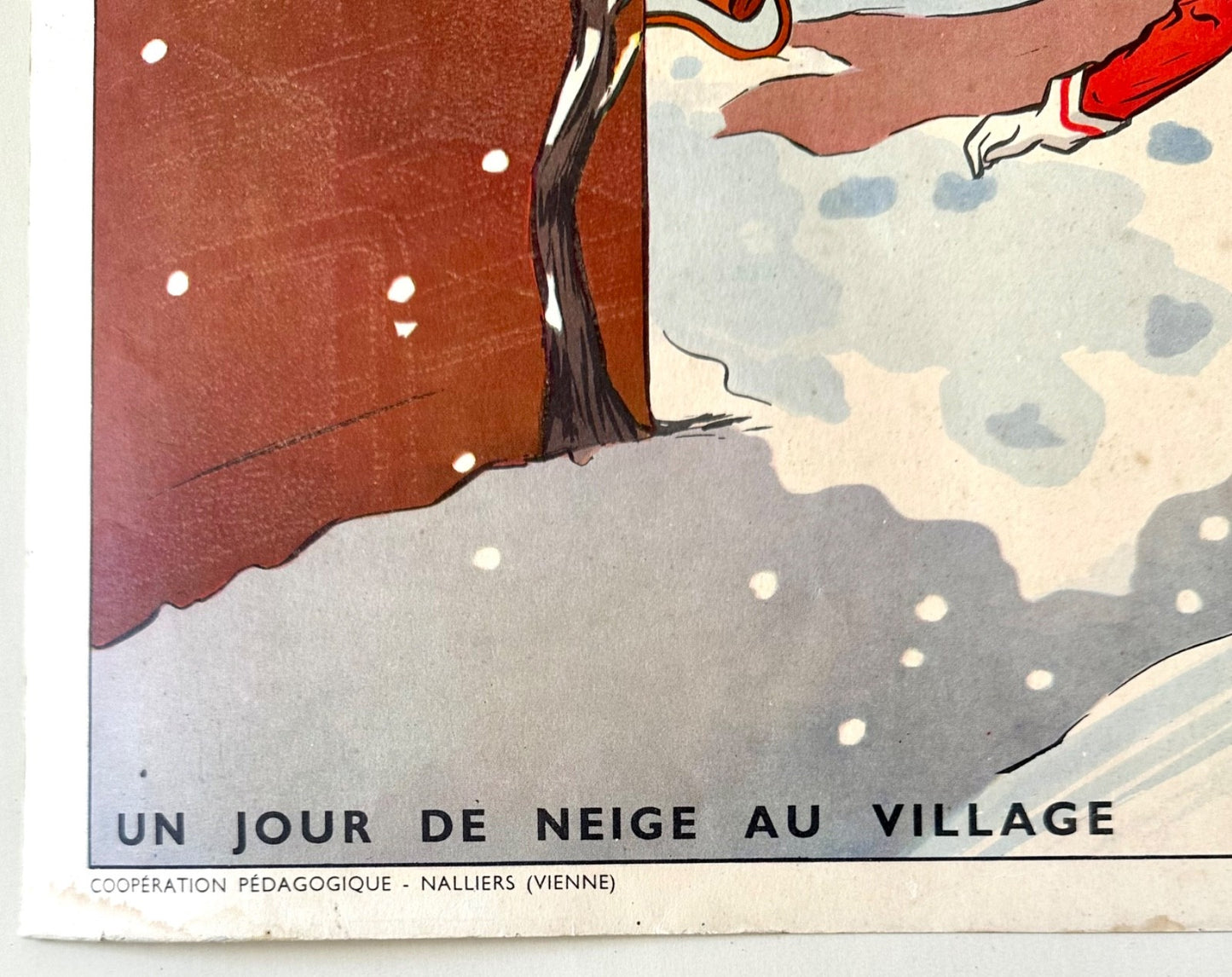 1950s or 60s vintage French school poster doubledsided snow scene + post office3