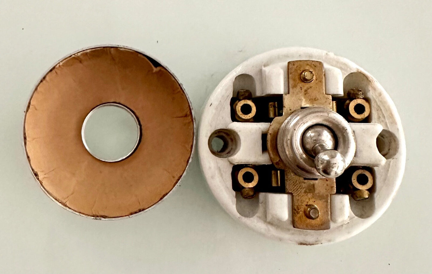 Vintage Ceramic & Polished Aluminium Light Switch Dolly Toggle Deco 4Pole1