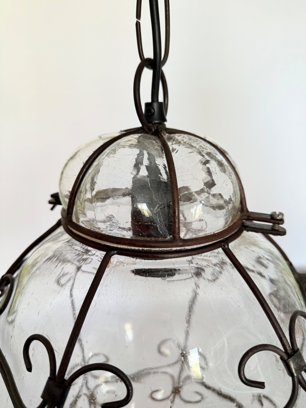 Very large Murano ceiling pendant light blown caged glass handmade 1950s 60s2