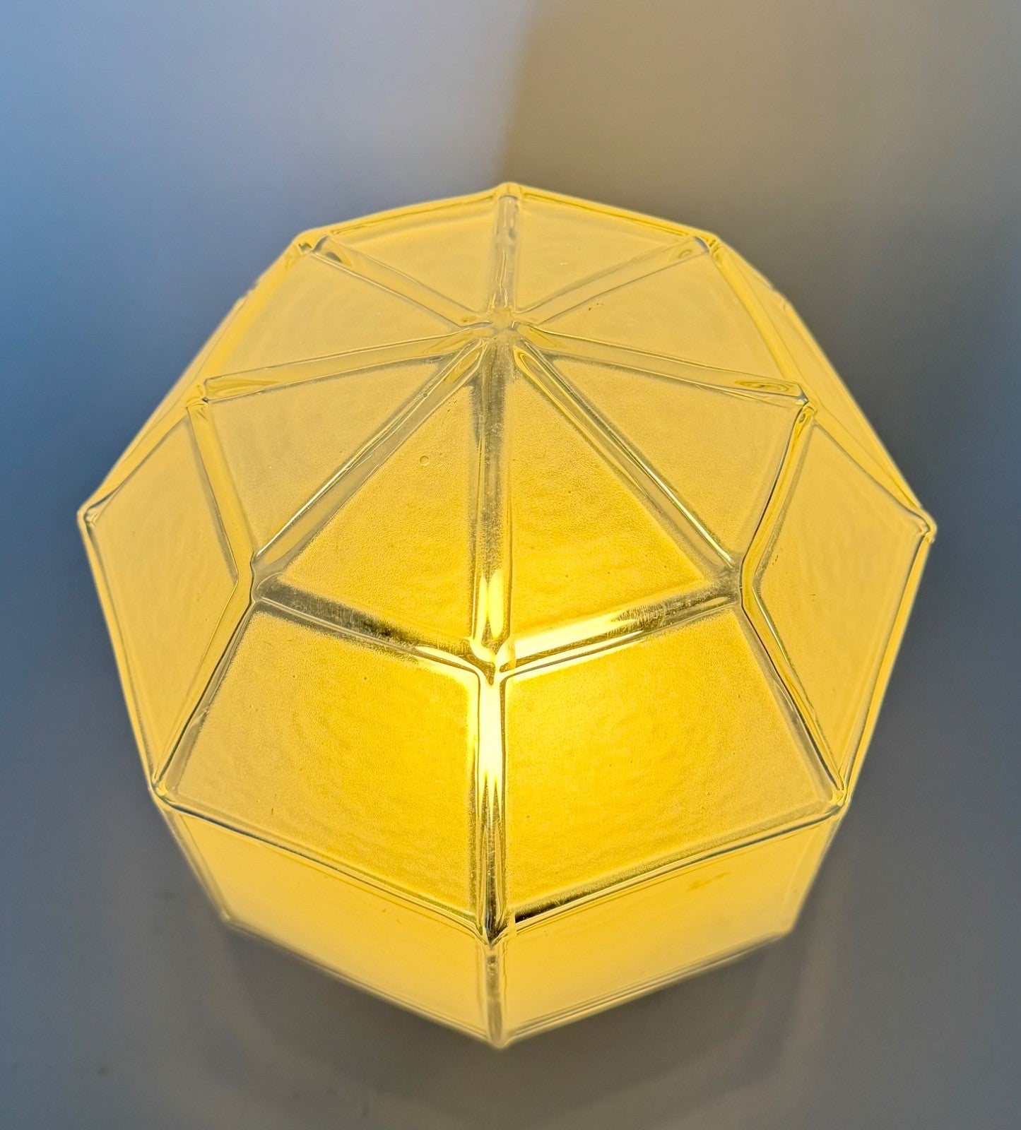 Vintage French Deco globe ceiling light faceted frosted glass chrome fittings4