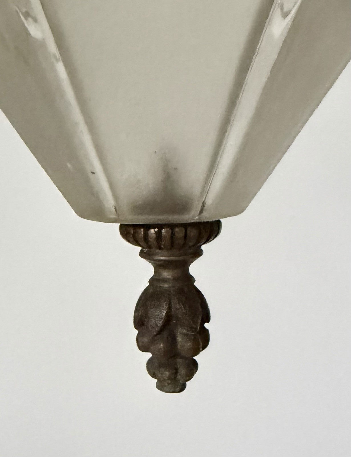 Antique French Frosted Faceted Glass Lantern Ceiling Light Chain & Rose Wired3