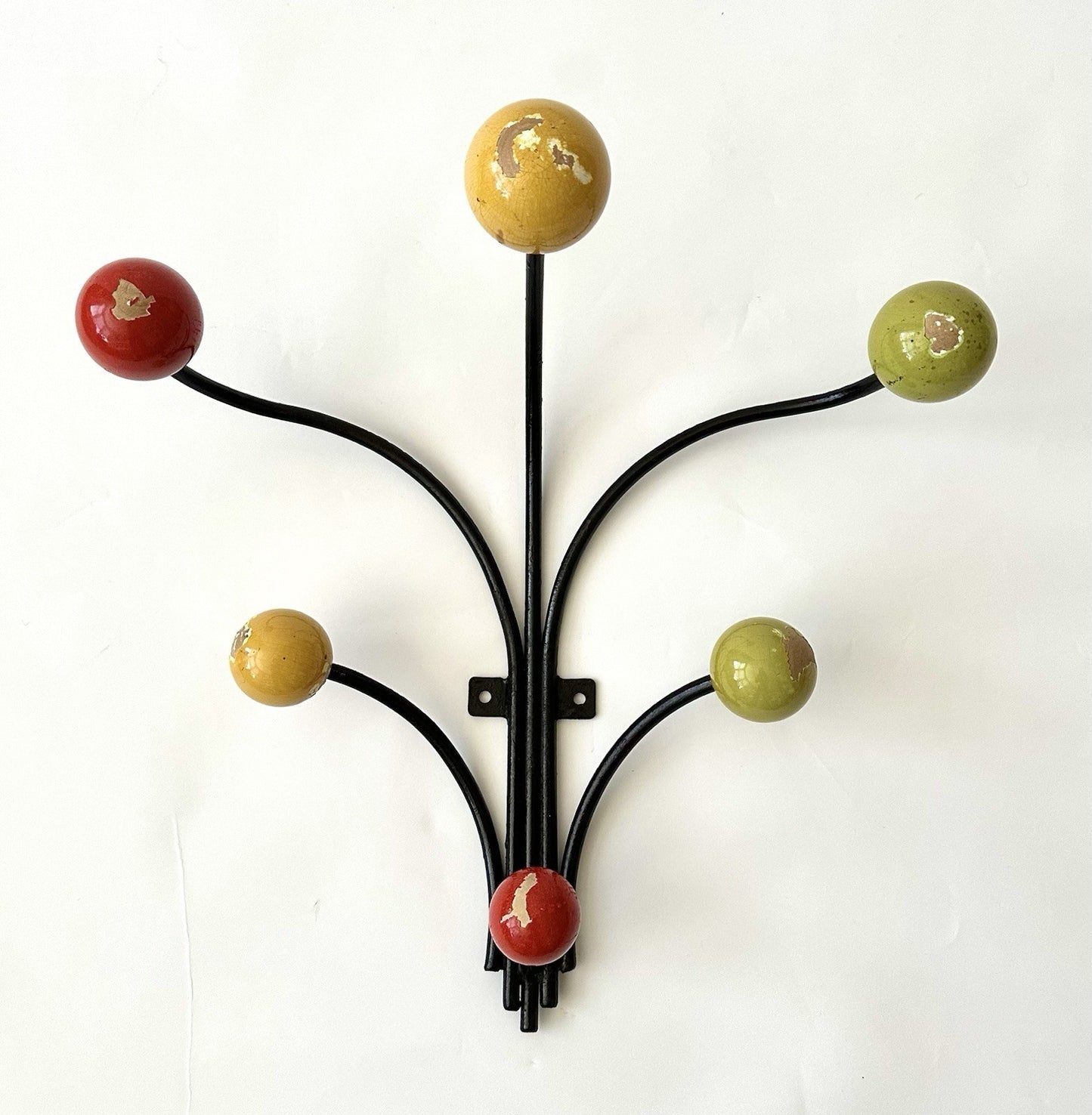 Original Vintage Retro Sputnik Metal Coat Hooks French Bobbles Coloured 6 Pegs0