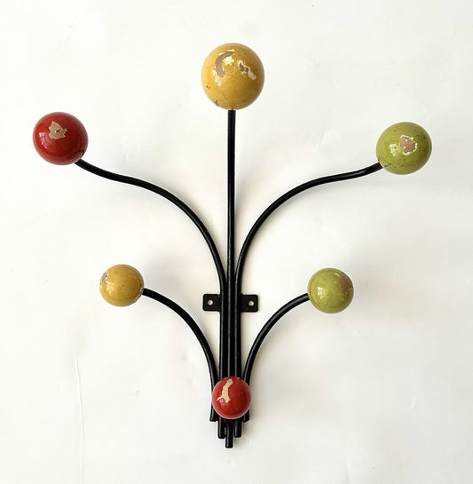 Original Vintage Retro Sputnik Metal Coat Hooks French Bobbles Coloured 6 Pegs0