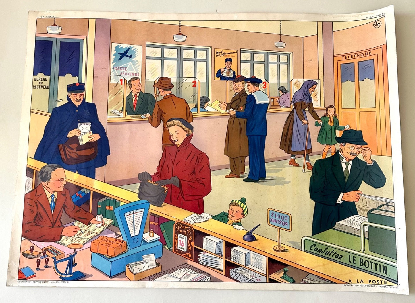 1950s or 60s vintage French school poster doubledsided snow scene + post office4