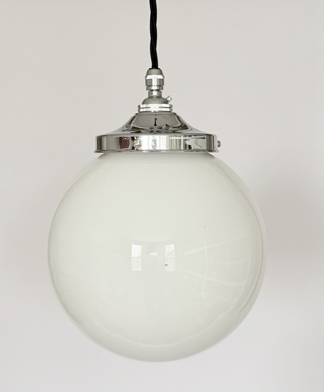 Vintage French opaline milk glass globe ceiling light shade + fittings0