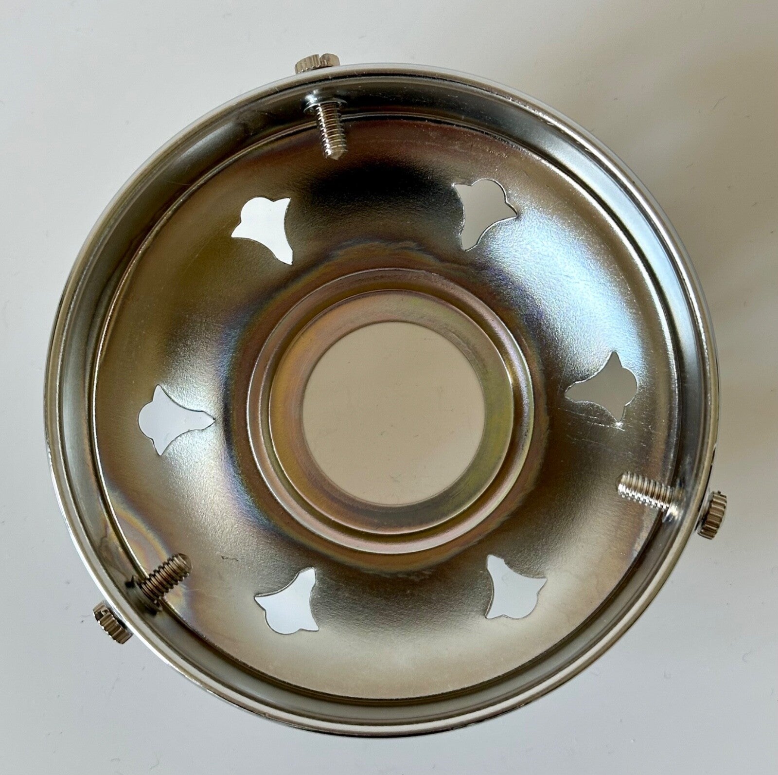 Chrome plated 3 1/4" light shade gallery 28mm hole for B22 bulbholder UK made2
