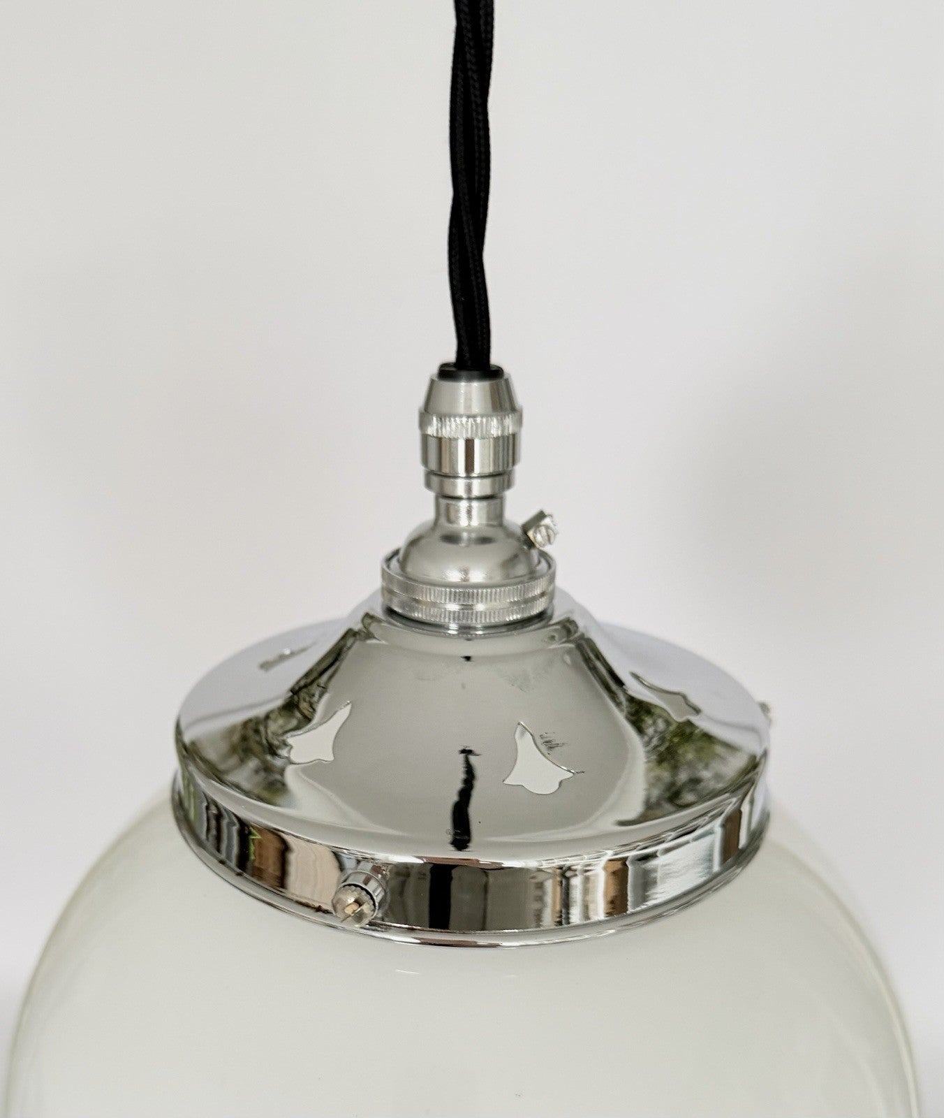 Vintage French opaline milk glass globe ceiling light shade + fittings1