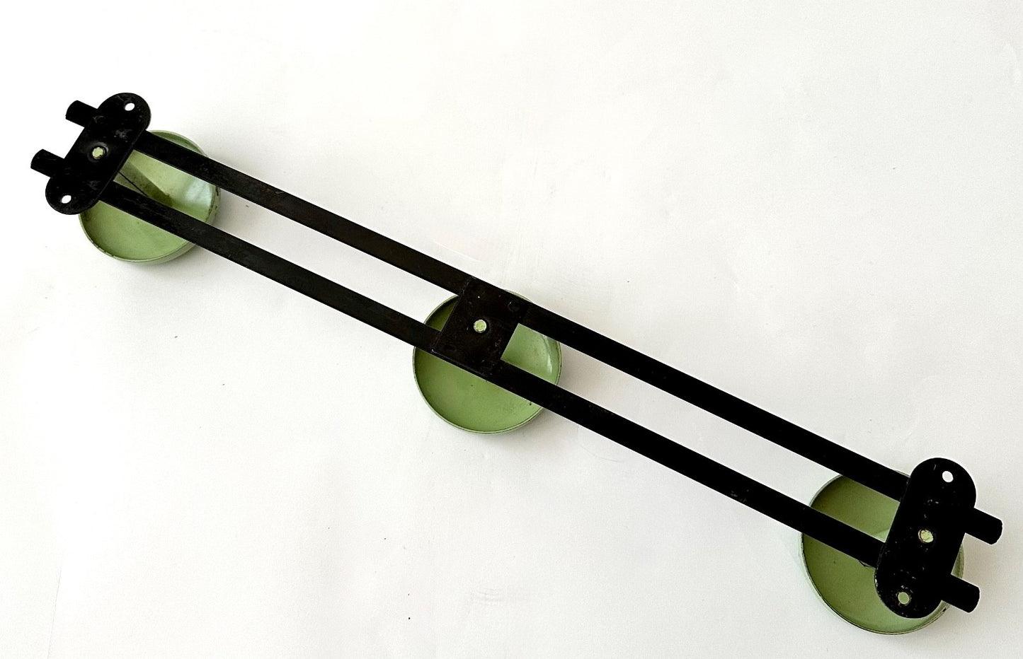 Row vintage French coat hooks pegs 43cm round green midcentury 50s 60s retro4
