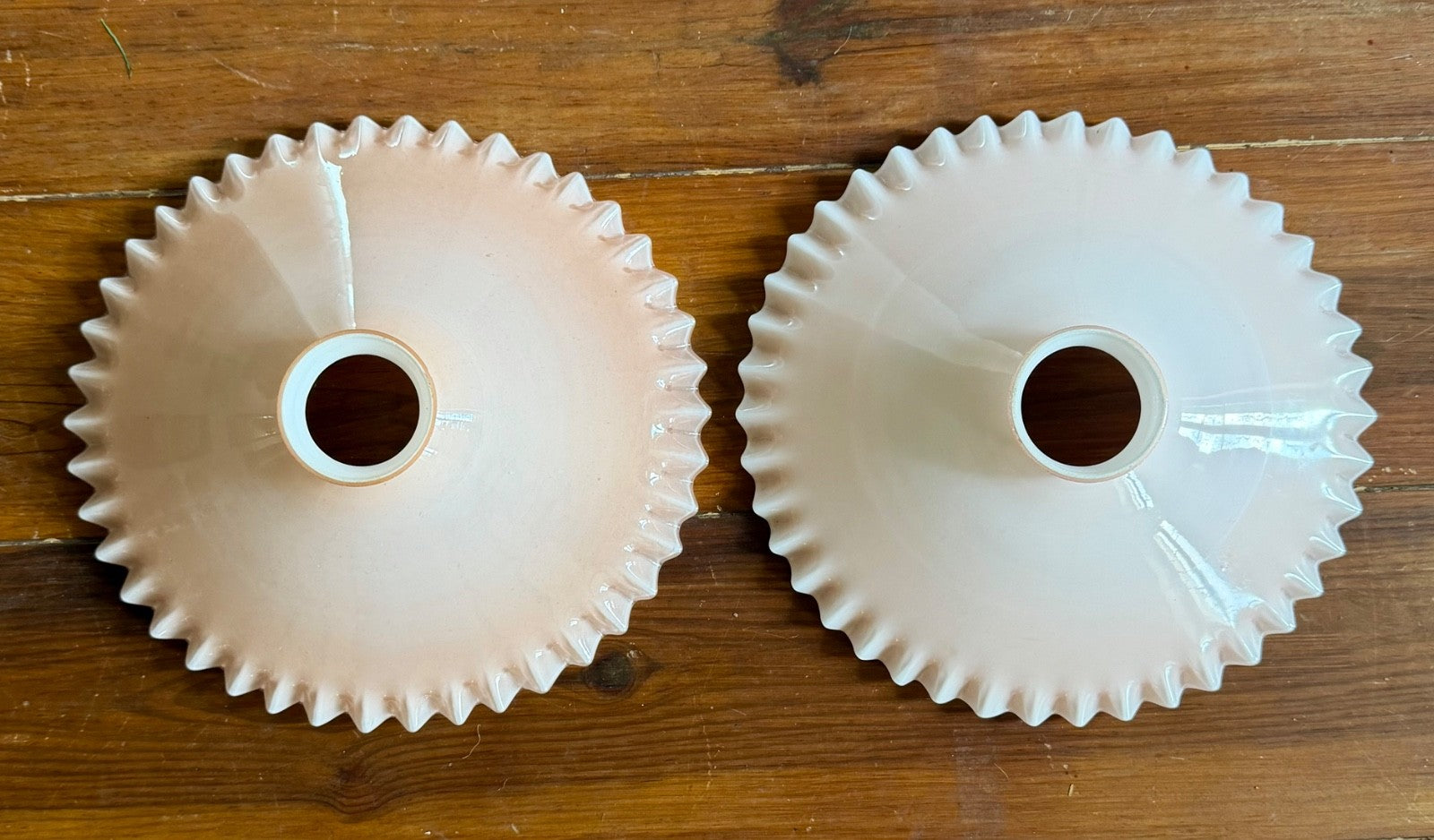 Vintage French opaline glass coolie pink piecrust ceiling light shade & fittings5
