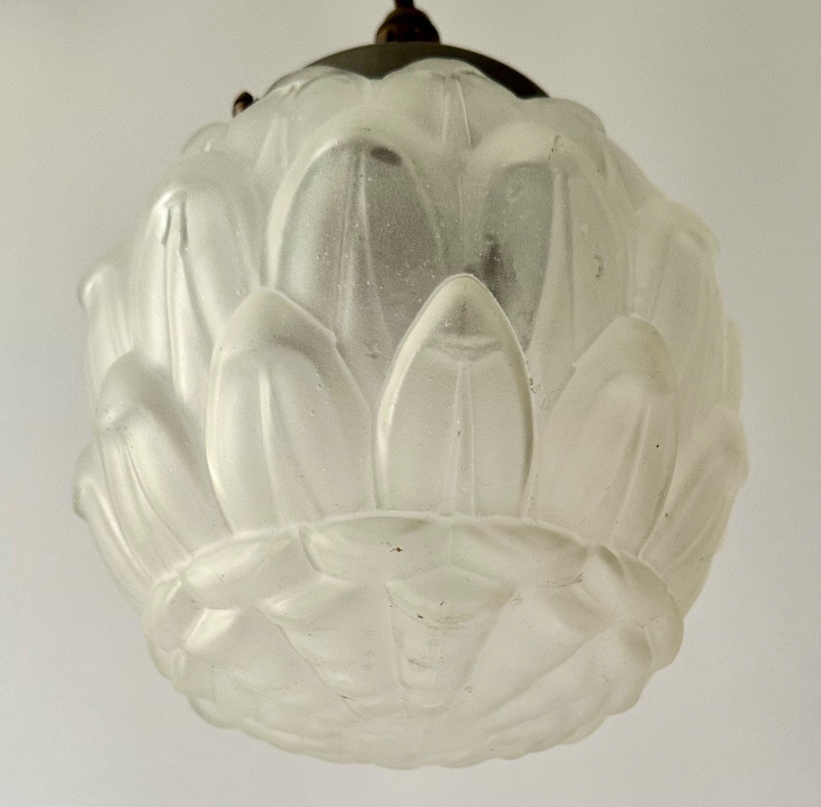 Vintage original French glass ceiling light shade sculpted globe + fittings 30s1