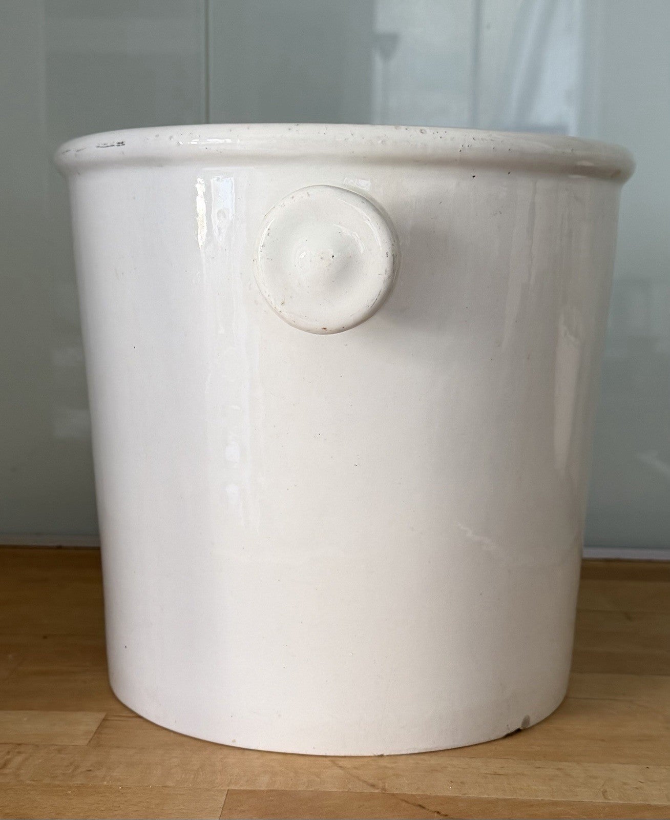 Large Antique Edwardian Ironware Slop Bucket White Stoneware Earthenware Handled2