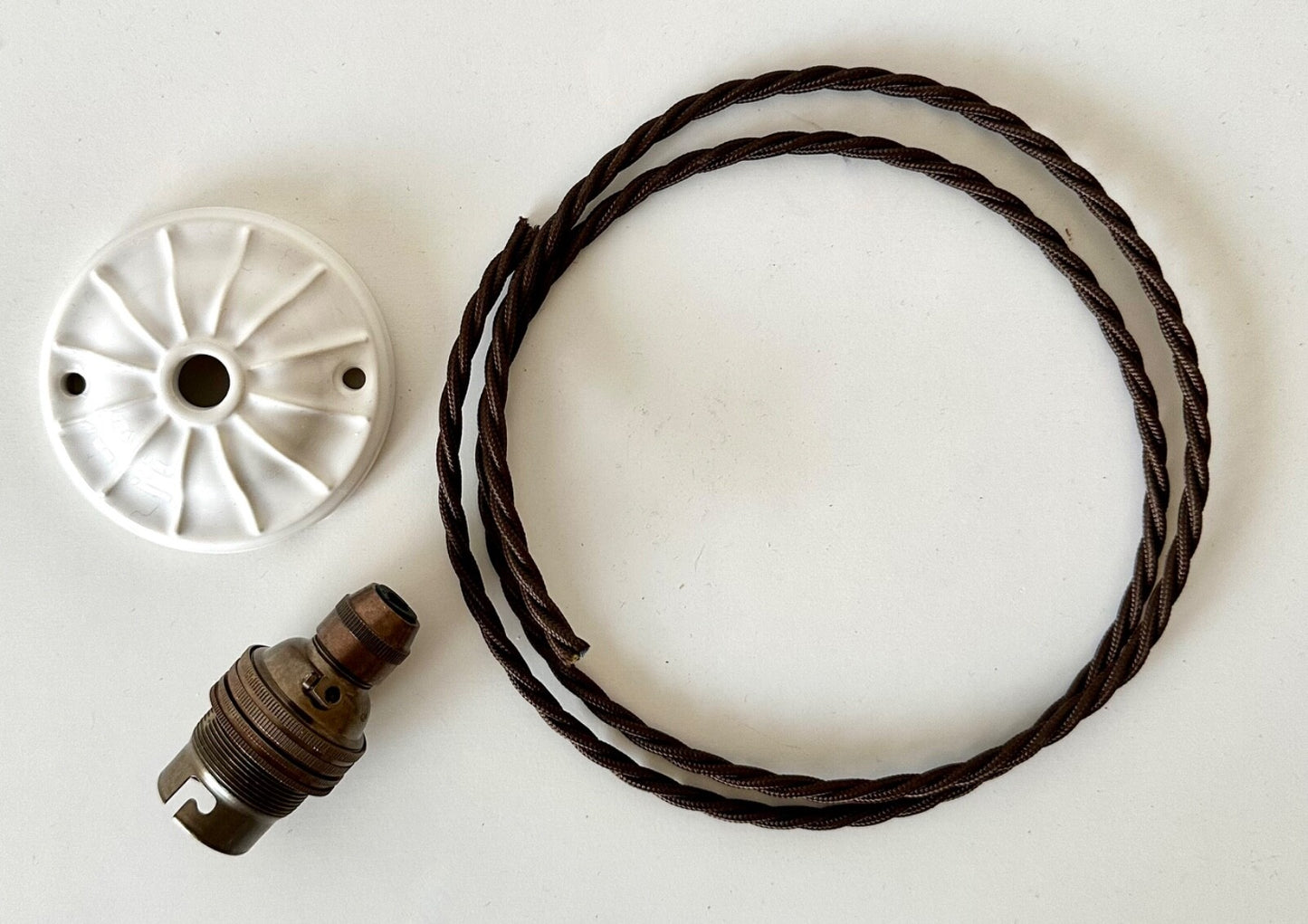 Patterned Ceramic Ceiling Rose Brown Electric Flex Bulb Holder Pendant Light Set0