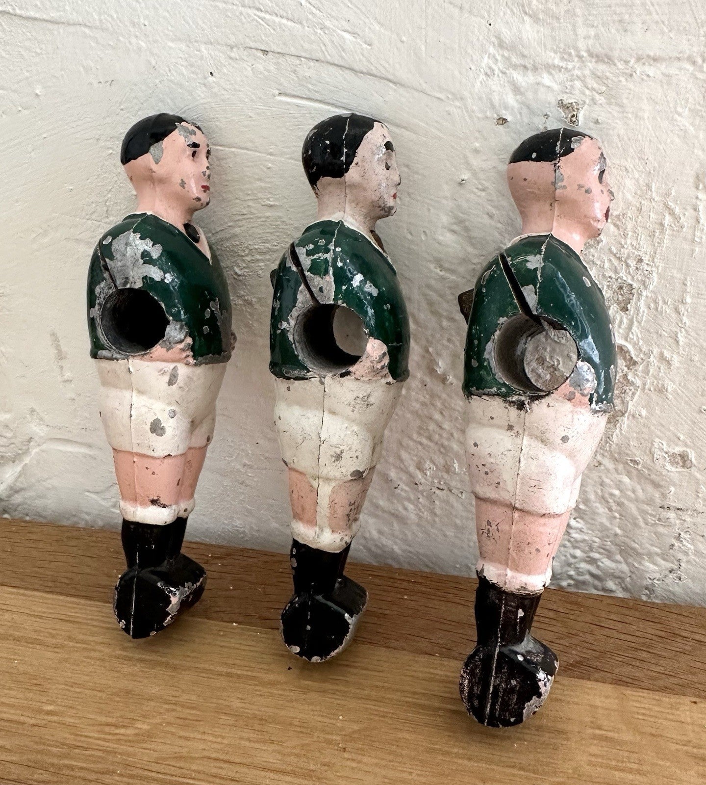 Three Vintage Table Football Players Figures Babyfoot French 1950s Hand Painted2
