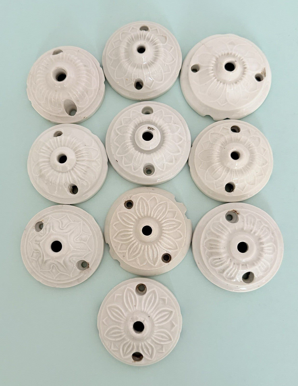 Job Lot 10 Vintage French Ceramic Ceiling Roses Patterned White 67cm0