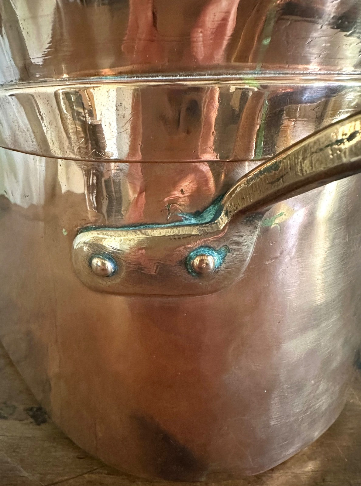 Antique French copper braisière 18thC daubière 41cm dovetail roasting pan6