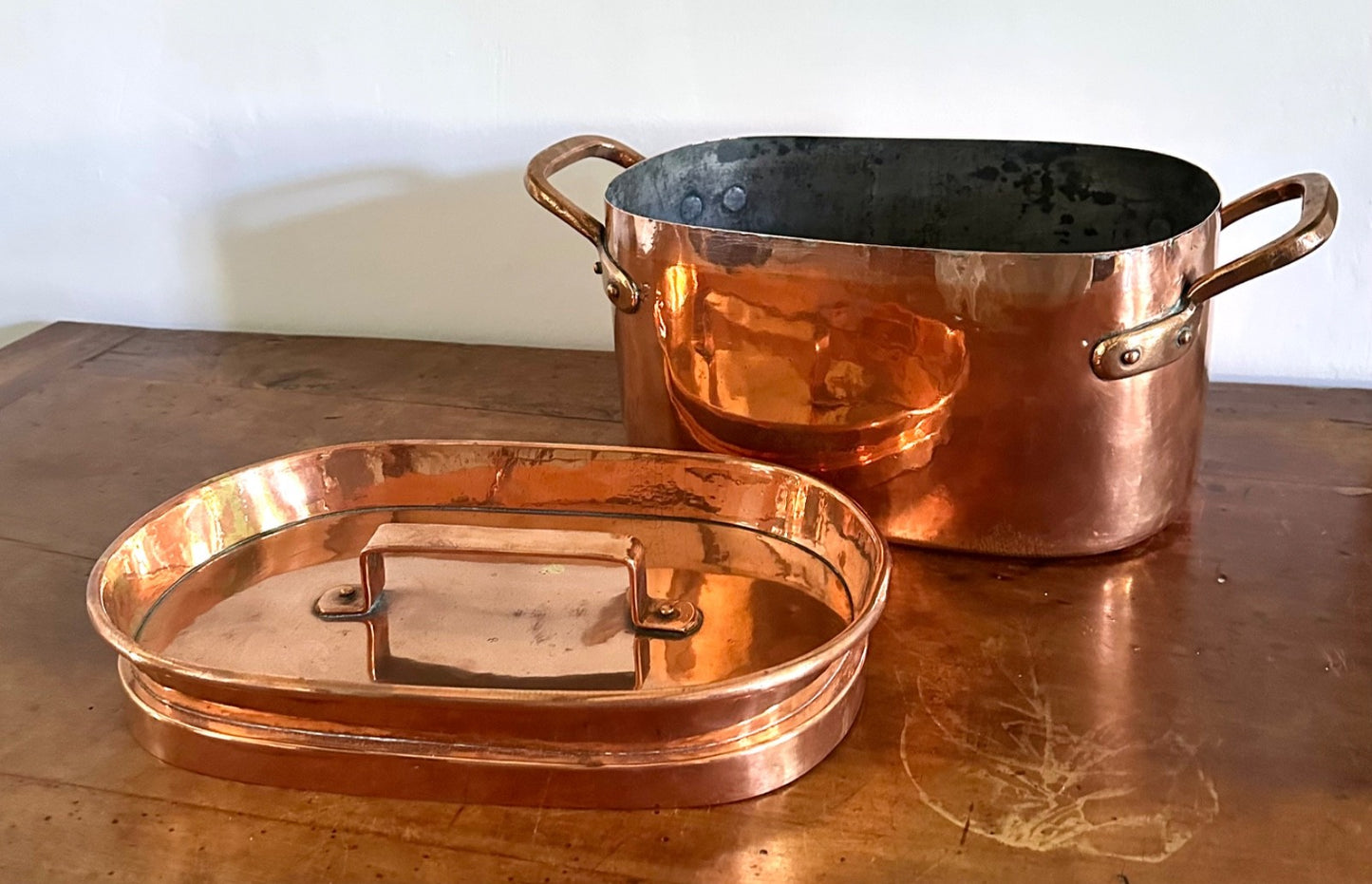 Antique French copper braisière 18thC daubière 41cm dovetail roasting pan12