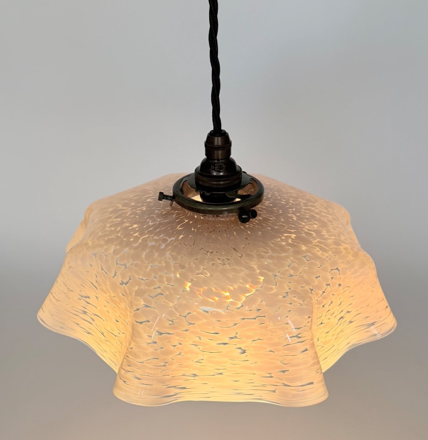 Vintage French marbled glass ceiling light shade pink tablecloth brass fittings2