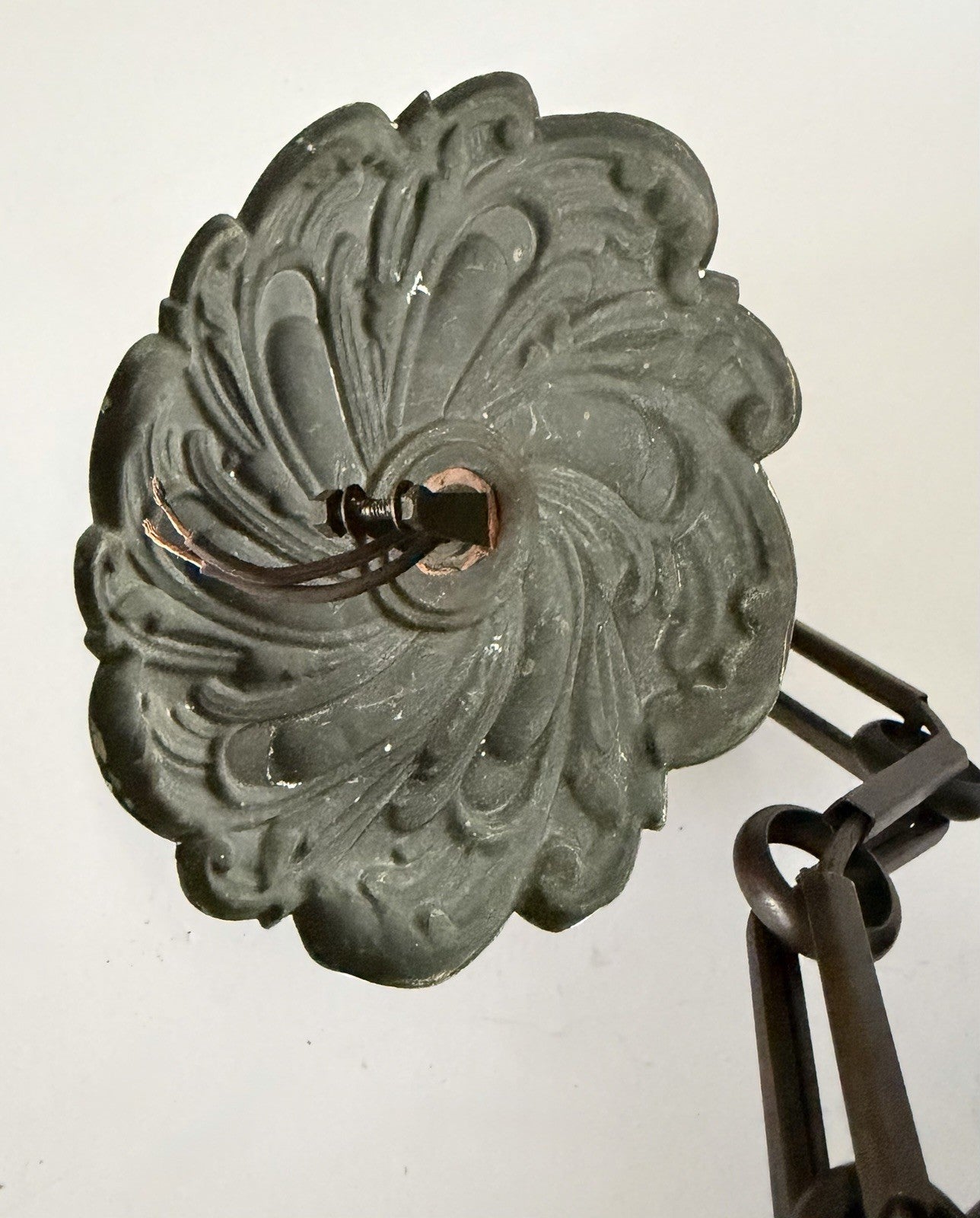Antique French Frosted Faceted Glass Lantern Ceiling Light Chain & Rose Wired8