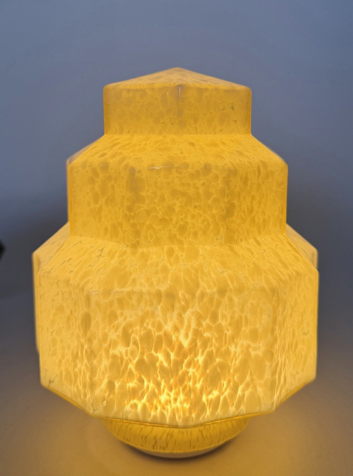 French Art Deco Skyscraper Marbled Stepped Glass & Iron Pendant Ceiling Light10