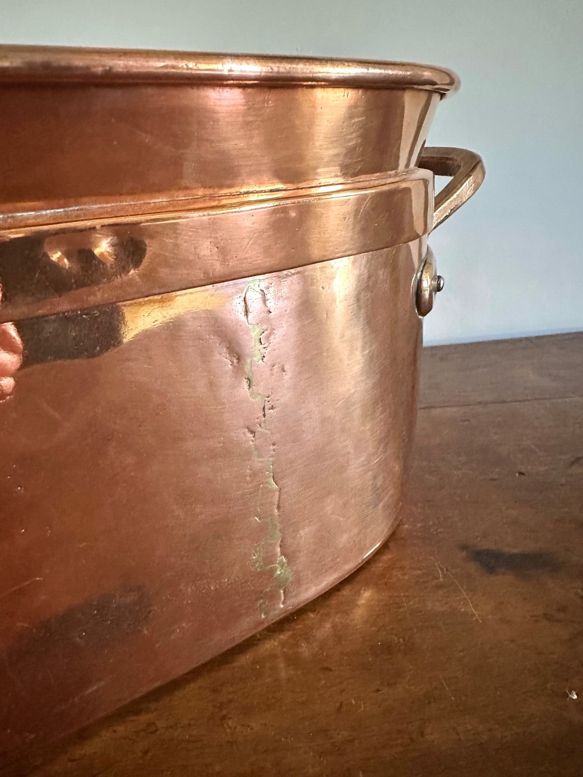 Antique French copper braisière 18thC daubière 41cm dovetail roasting pan2