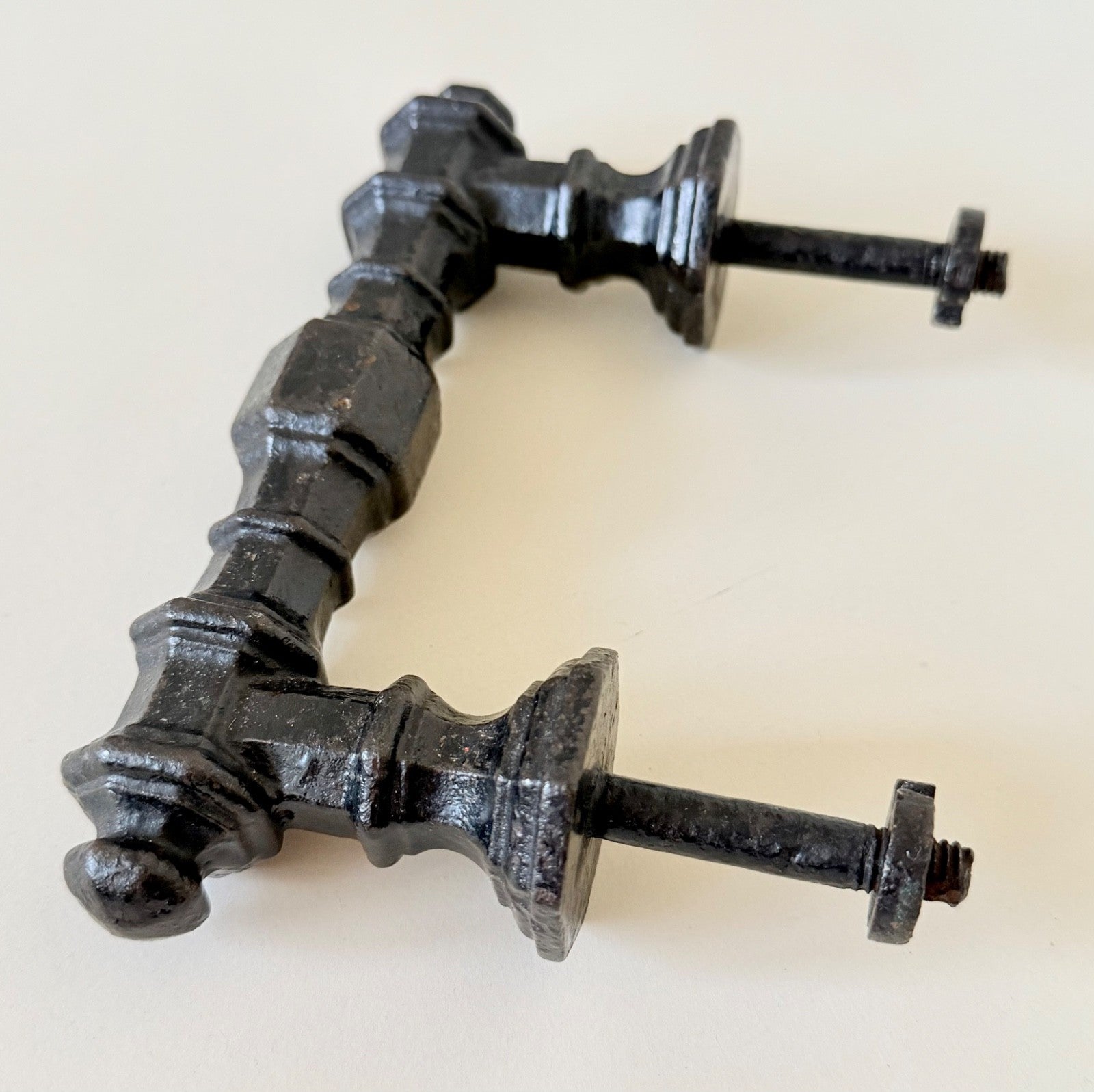 Antique Cast Iron Door Pull Handle French 19th Century Original Geometric1